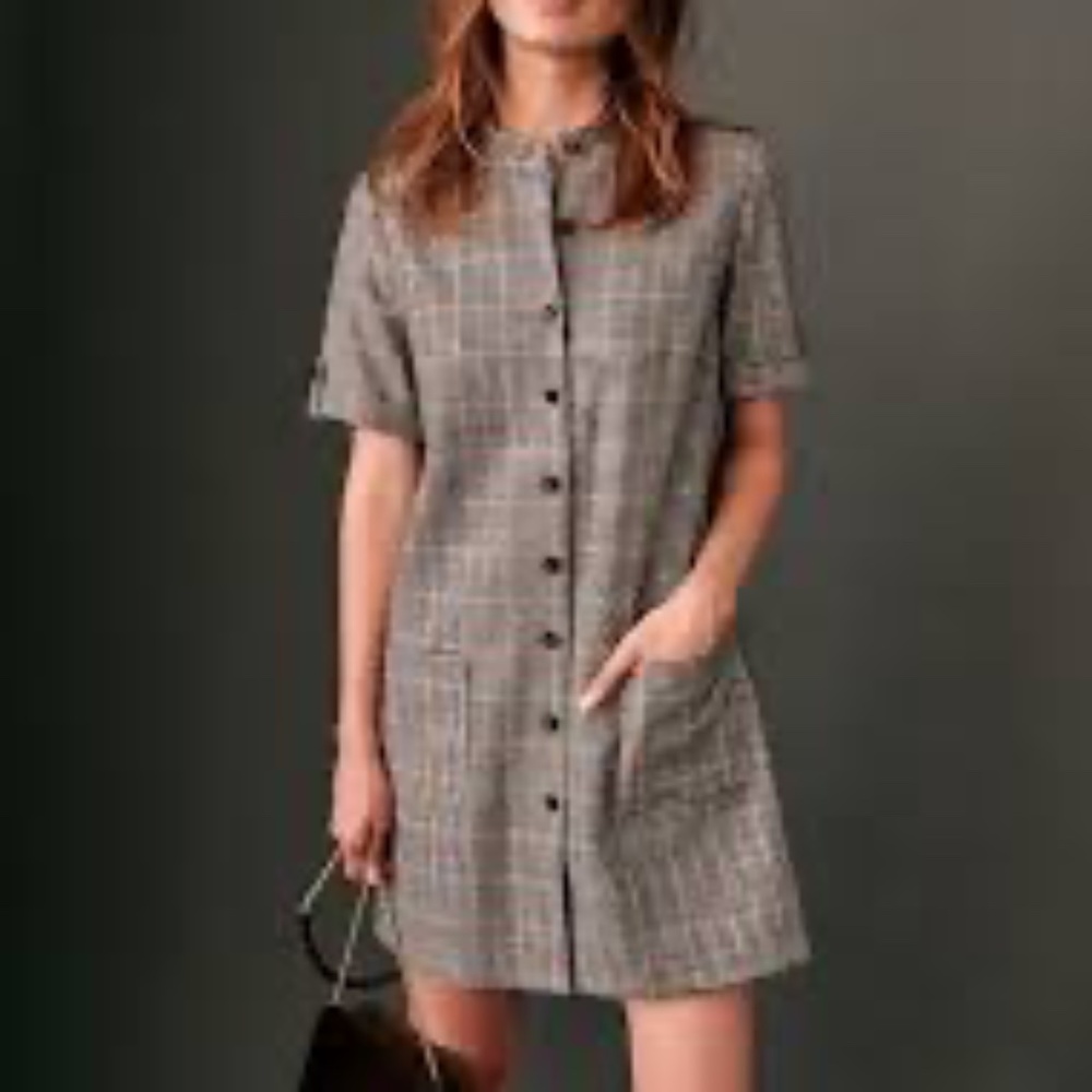 Sezane Alwena Wool Mini Shift Dress size 34 red blue yellow tile